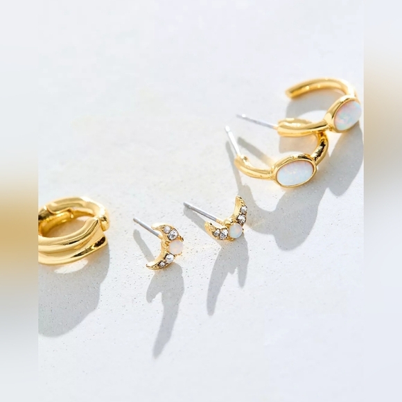 Free People Jewelry - NWT! Free People, Halo 14K Gold Plated Hoop Set, Gold/Opal/CZ, New!